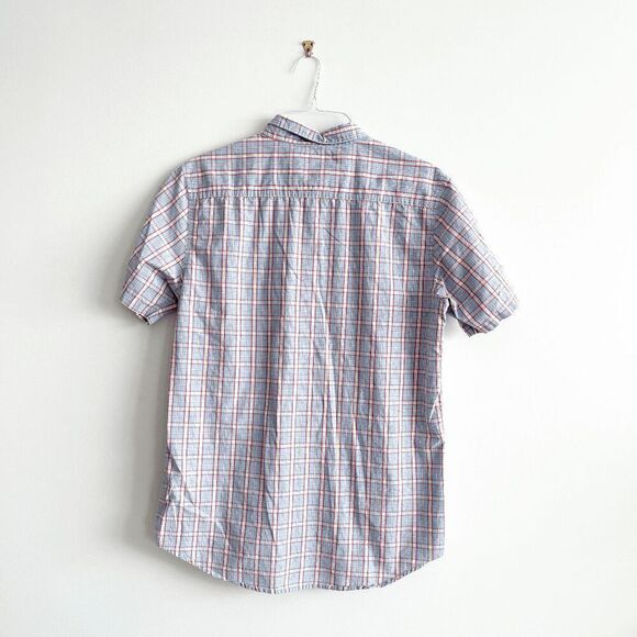 Quiksilver Mens Regular Fit Plaid Short Sleeve Button Up Shirt Blue Red Medium - Picture 2 of 6